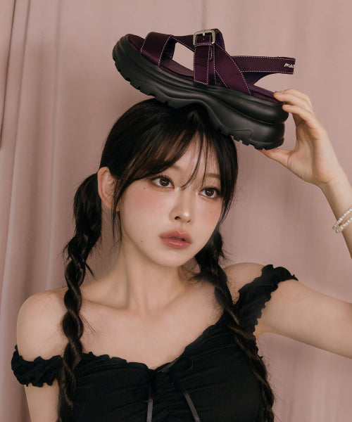 OZ SATIN EMBROIDERY PLATFORM SANDAL - 3 COLORS BLACK