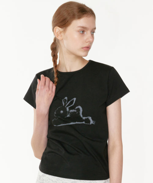 RABBIT PRINT T-SHIRT - 2 COLORS BLACK