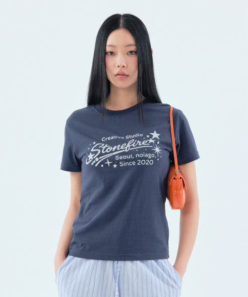 LINE PRINT T-SHIRT - 2 COLORS NAVY