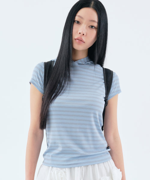 STRIPE HOOD T-SHIRT - 2 COLORS BLUE