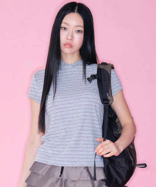 STRIPE HOOD T-SHIRT - 2 COLORS GREY