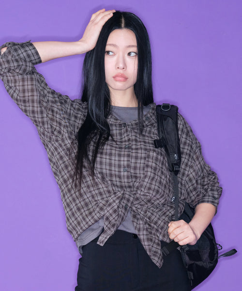 HOOD CHECK SHIRT BLACK