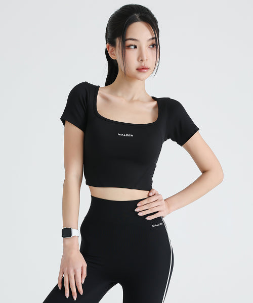 SQUARE NECK CROP T-SHIRT BLACK