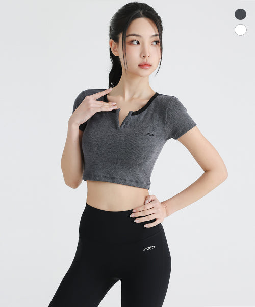 RIBBED SLIT NECK CROP T-SHIRT WHITE