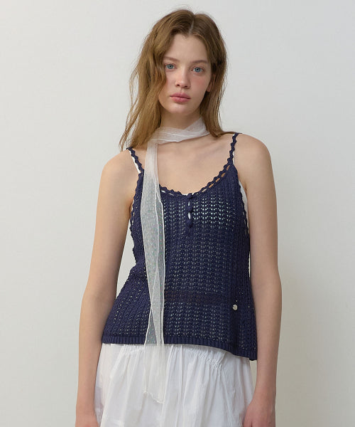 LINEN CROCHET SLEEVELESS KNIT - 2 COLORS
