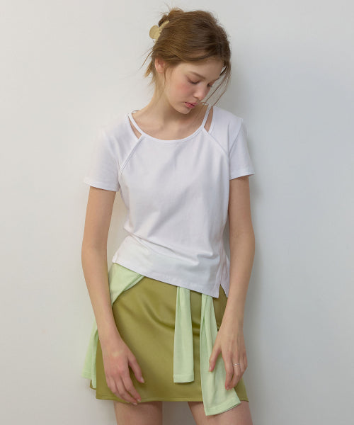 LAYERED SLIT SHORT SLEEVE TEE - 2 COLORS