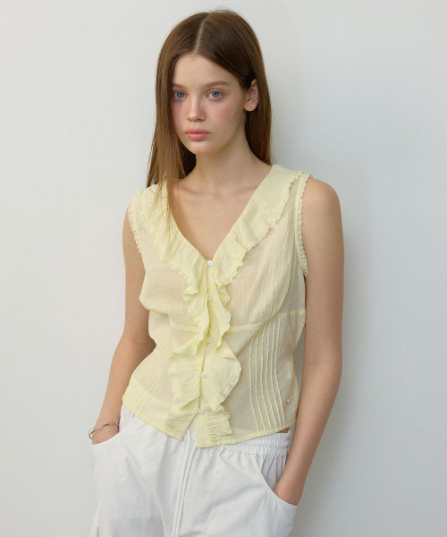 FRILL V-NECK SLEEVELESS BLOUSE - 2 COLORS