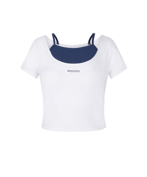 WOMEN SHORT SLEEVE CROP RASHGUARD #NINGNING同款！ - 3 COLORS WHITE
