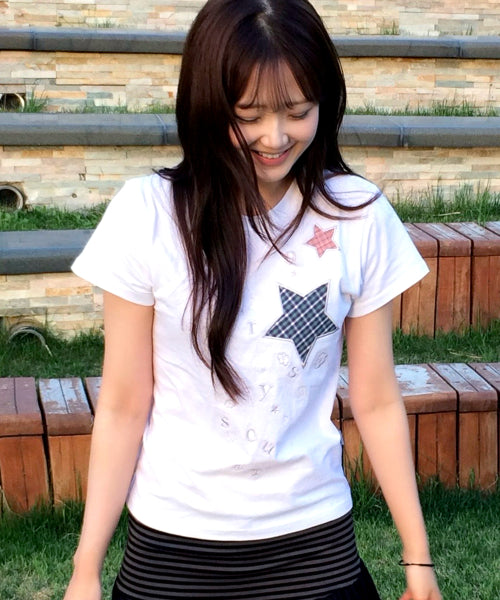 CHECK TWO STAR TEE - 6 COLORS WHITE