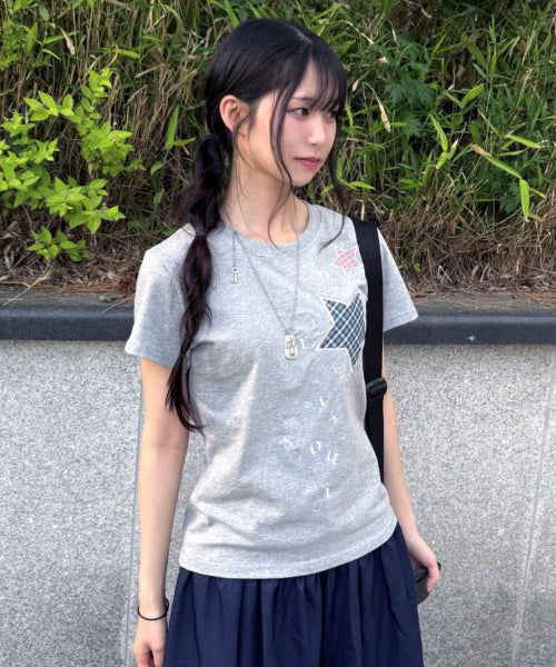 CHECK TWO STAR TEE - 6 COLORS MELANGE GREY