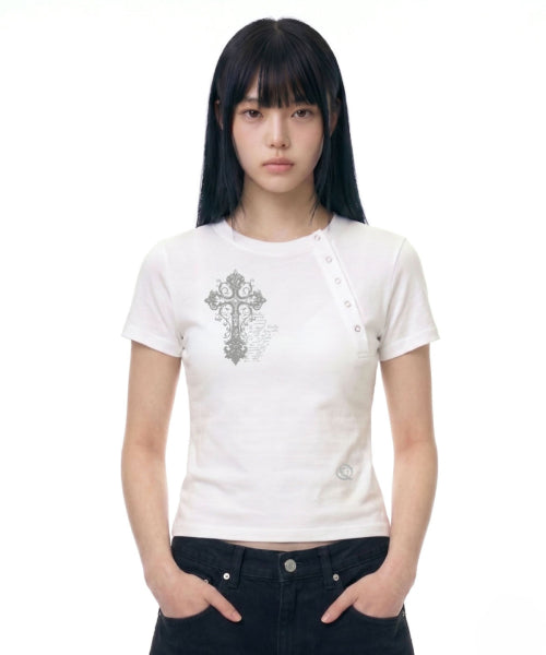 TEE CROSS DIAGONAL BUTTON T-SHIRT - 2 COLORS IVORY