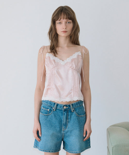 SINOON SATIN LACE SLEEVELESS BLOUSE - 2 COLORS PINK