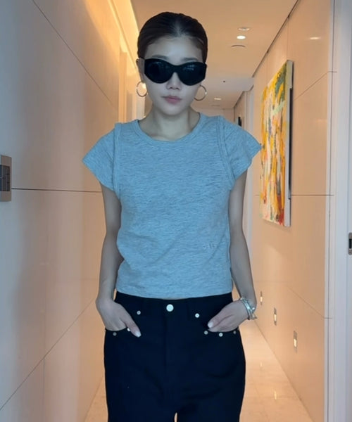 SLUB CAP SLEEVE T SHIRT - 4 COLORS GREY