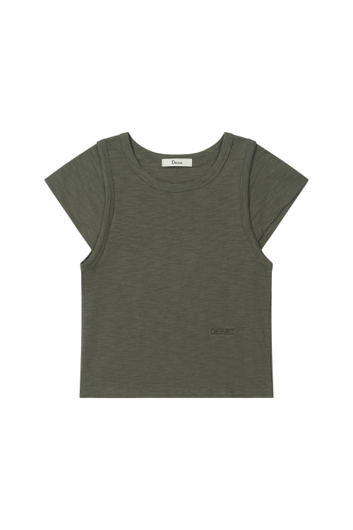 SLUB CAP SLEEVE T SHIRT - 4 COLORS KHAKI