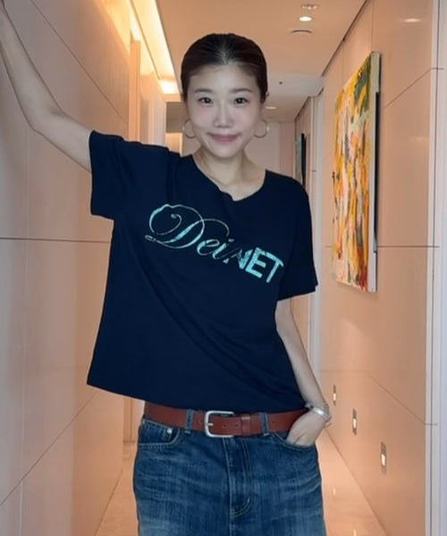 OFF SHOULDER GRAPHIC T SHIRT - 2 COLORS NAVY
