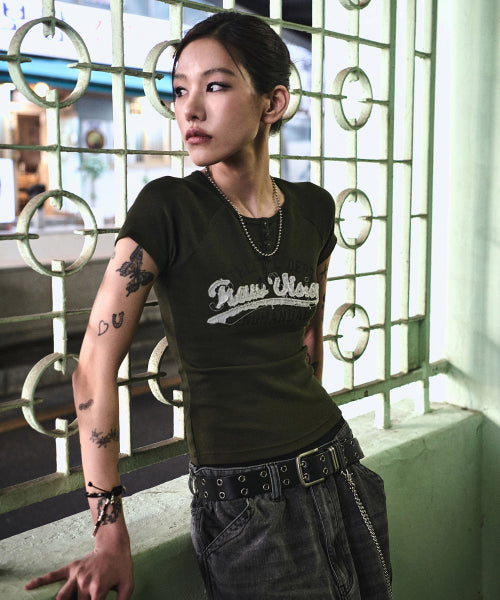 R.V APPLIQUE RAGLAN T-SHIRT - 2 COLORS OLIVE