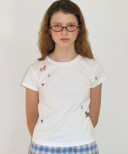 PONY CAT EMBROIDERY T SHIRT WHITE