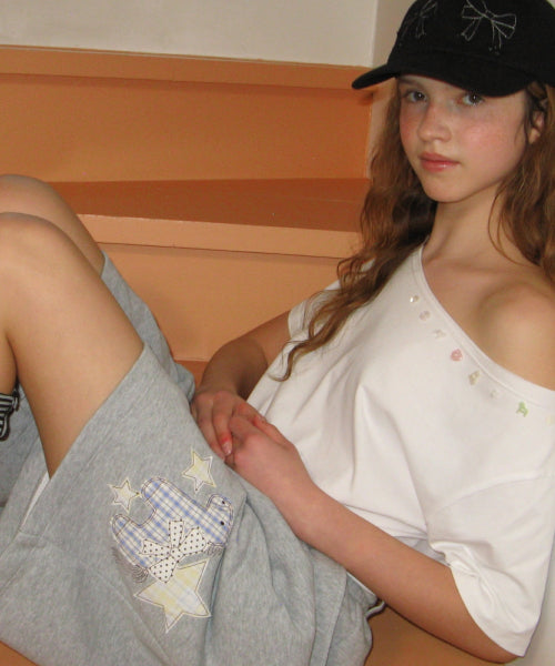PONY BUTTON OFF SHOULDER T SHIRT - 2 COLORS WHITE