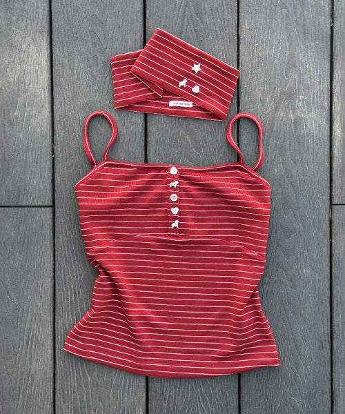 PONY BUTTON STRIPE SLEEVELESS - 3 COLORS RED