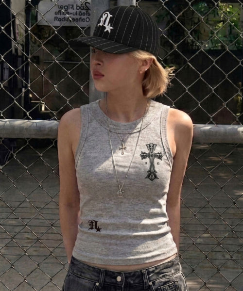 GOTHIC CROSS TOP - 3 COLORS GREY
