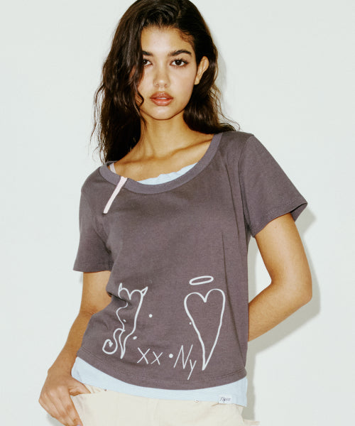ZIPPER HEART TEE WHITE - 2 COLORS