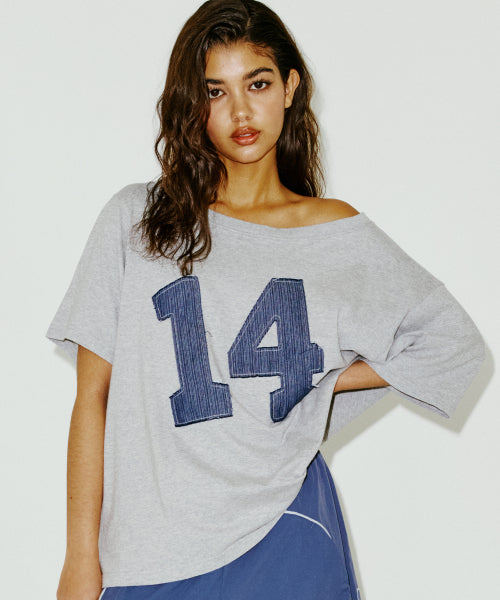 DENIM OFF SHOULDER TEE NAVY - 2 COLORS