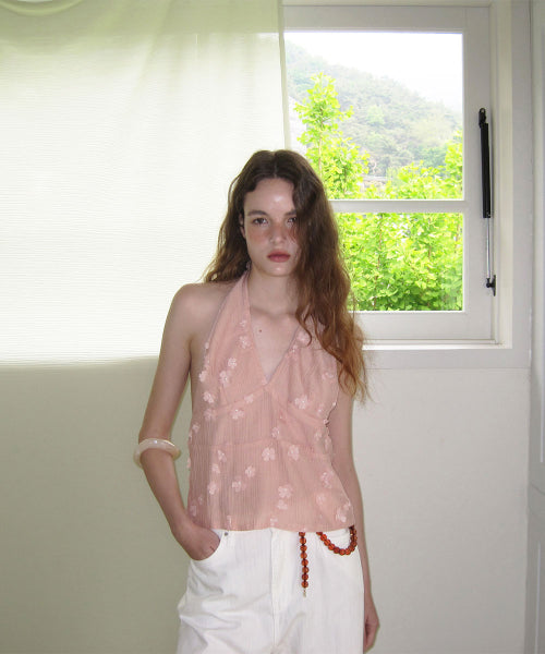 APPAREL ARCHIVE FEM FLOWER HALTER TOP - 2 COLORS PINK