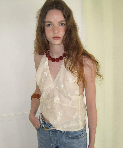 APPAREL ARCHIVE FEM FLOWER HALTER TOP - 2 COLORS CREAM