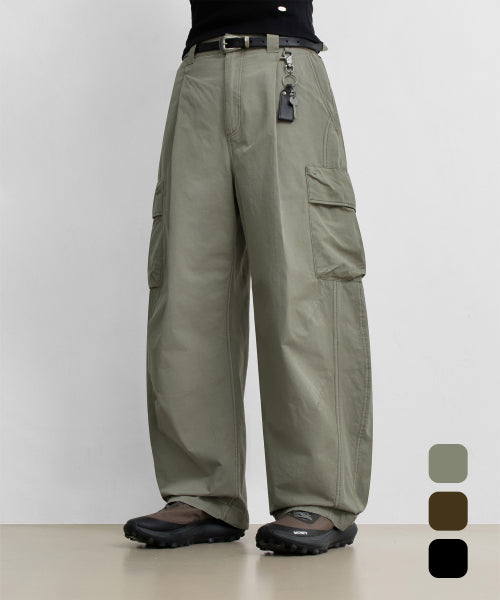 ONE TUCK WIDE CARGO BANDED PANTS - 3 COLORS BROWN