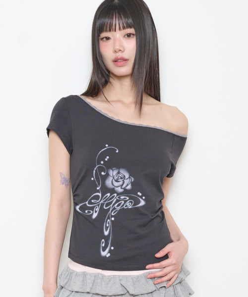 FLORAL SHIRRING TOP - 3 COLORS CHARCOAL