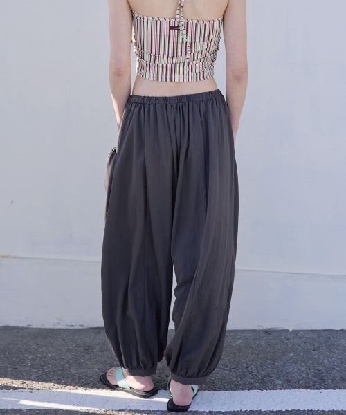 BUTTON DETAIL SHIRRING PANTS - 3 COLORS CHARCOAL