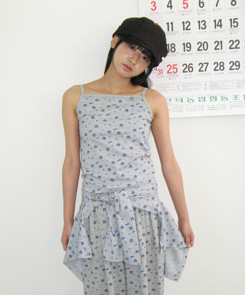 RONRON BETTY BOOP PATTERN LACE SQUARE SLEEVELESS - 2 COLORS GREY
