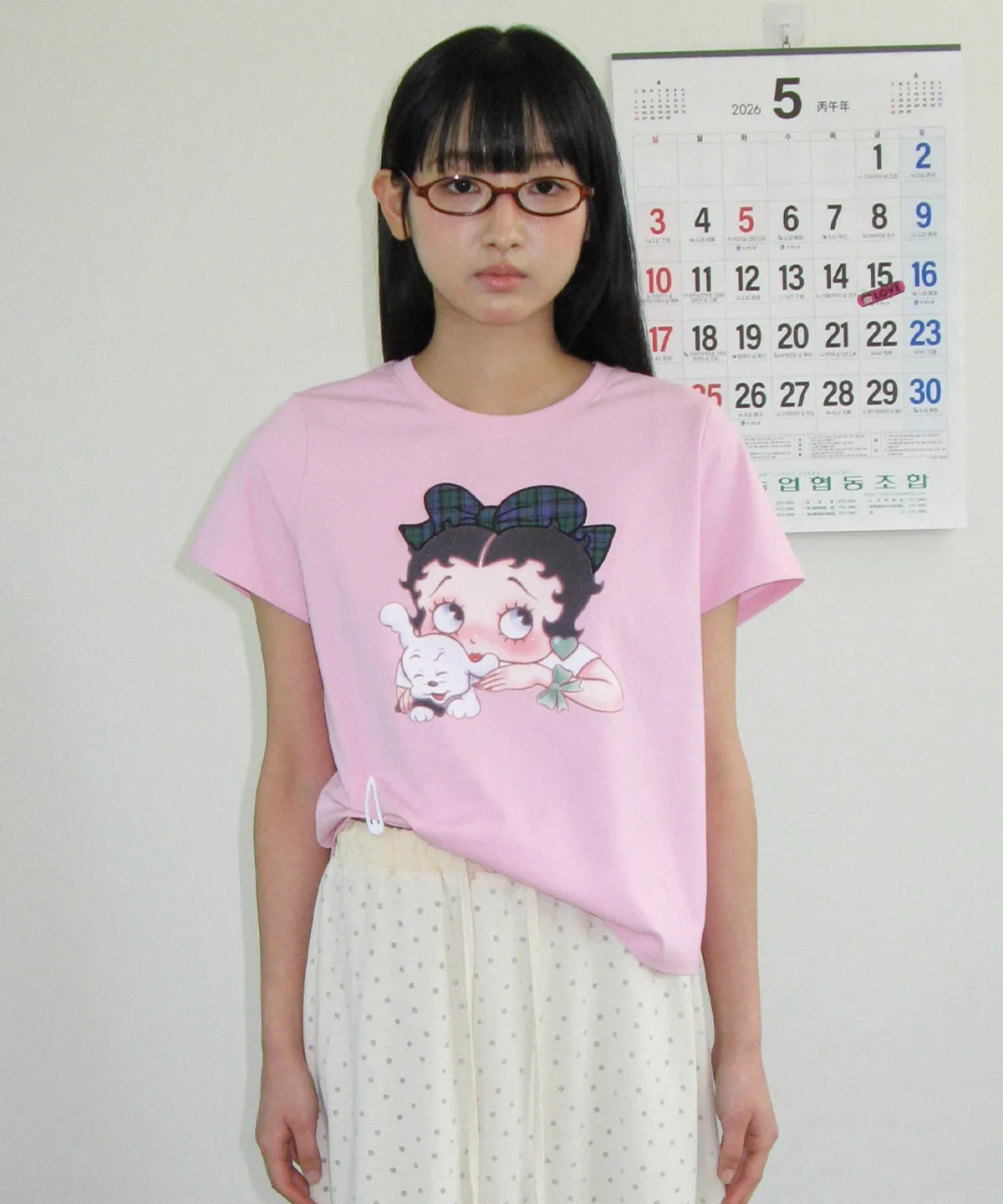 RONRON BETTY BOOP RIBBON APPLIQUE CROP TEE - 2 COLORS