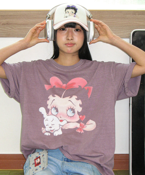 RONRON BETTY BOOP PIGMENT RIBBON OVERFIT TEE - 2 COLORS PURPLE