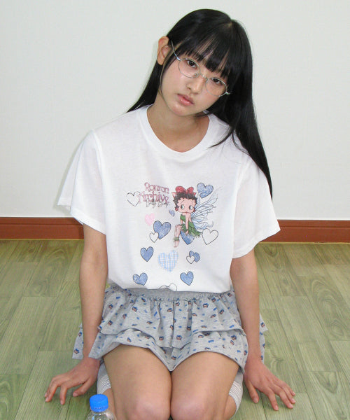 BETTY BOOP FAIRY HEART APPLIQUE BASIC FIT T SHIRT - 2 COLORS WHITE