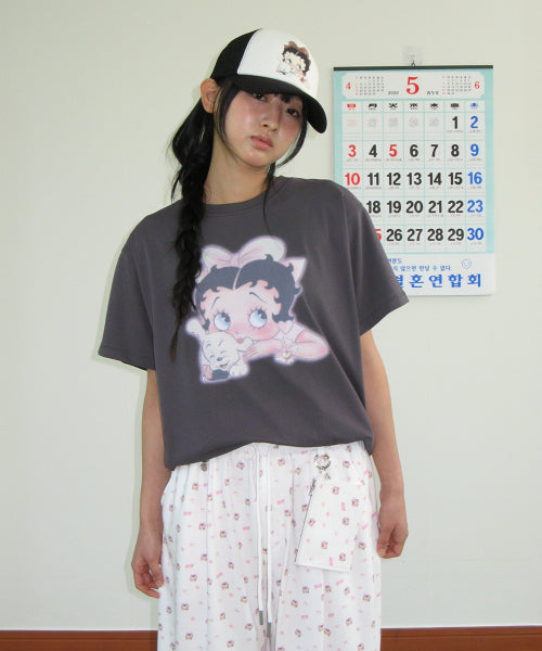 RONRON BETTY BOOP RIBBON BASIC FIT TEE CHARCOAL