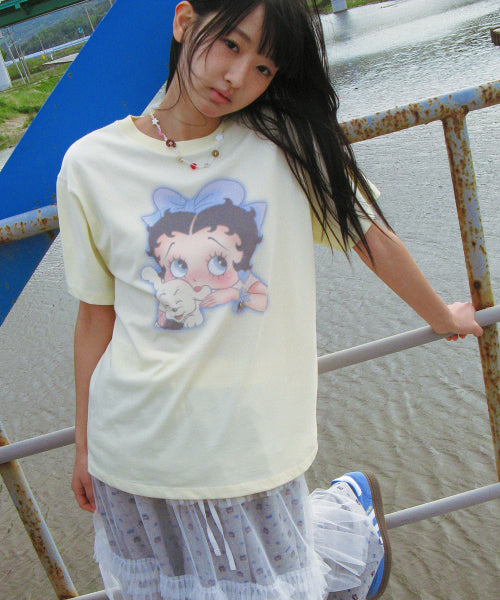 RONRON BETTY BOOP RIBBON BASIC FIT TEE SOFT YELLOW