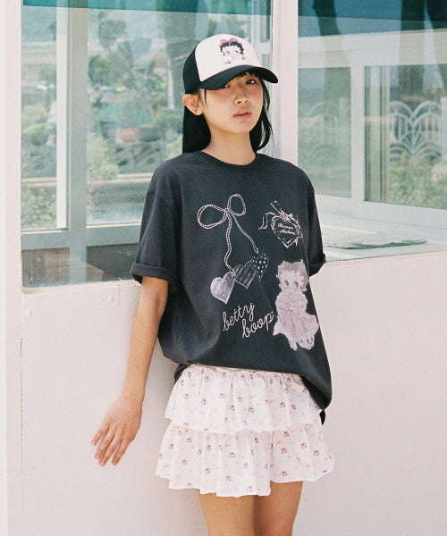 RONRON BETTY BOOP DREAMY RIBBON OVERFIT TEE - 3 COLORS CHARCOAL