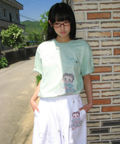 RONRON BETTY BOOP DREAMY RIBBON OVERFIT TEE - 3 COLORS MINT