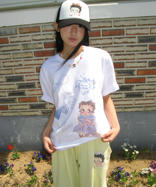 RONRON BETTY BOOP DREAMY RIBBON OVERFIT TEE - 3 COLORS WHITE