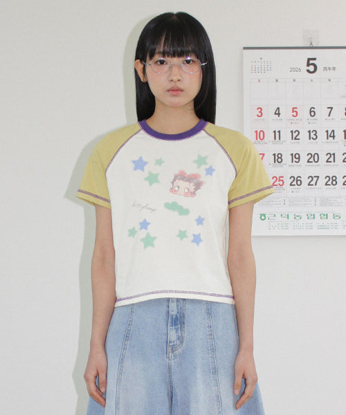 RONRON BETTY BOOP MINI STAR STITCH RAGLAN TEE - 3 COLORS YELLOW