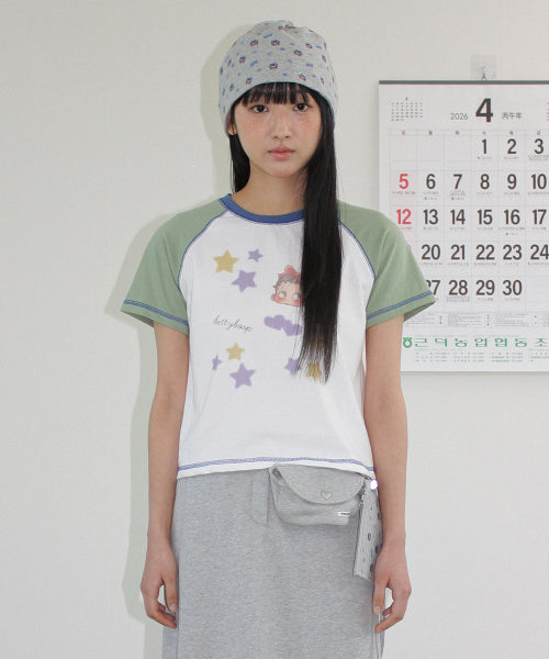 RONRON BETTY BOOP MINI STAR STITCH RAGLAN TEE - 3 COLORS GREEN