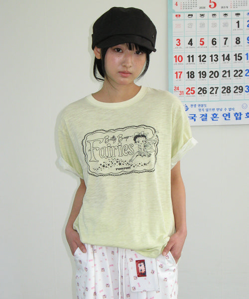 RONRON BETTY BOOP FAIRY SLUB BASIC FIT TEE SOFT YELLOW