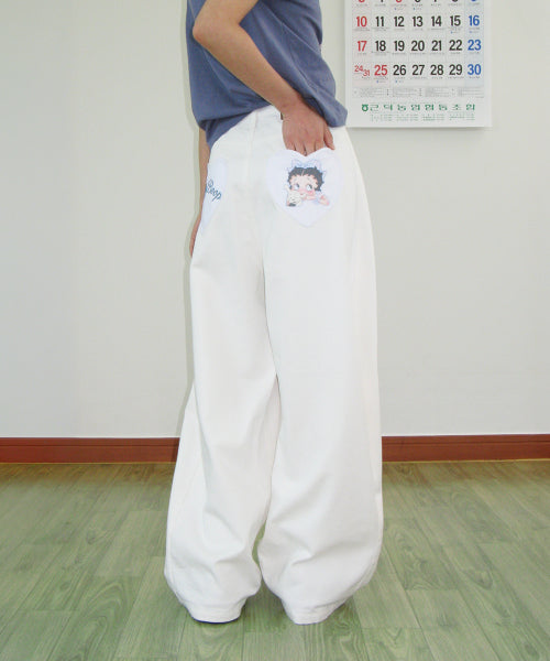 RONRON BETTY BOOP HEART POCKET DENIM WHITE