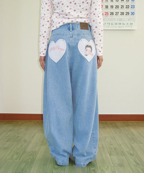 RONRON BETTY BOOP HEART POCKET DENIM LIGHT BLUE