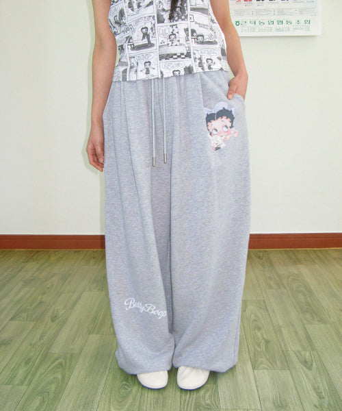 RONRON BETTY BOOP LETTERING SWEAT JOGGER PANTS - 2 COLORS GREY
