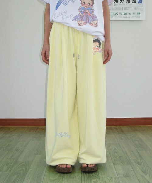 RONRON BETTY BOOP LETTERING SWEAT JOGGER PANTS SOFT - 2 COLORS YELLOW