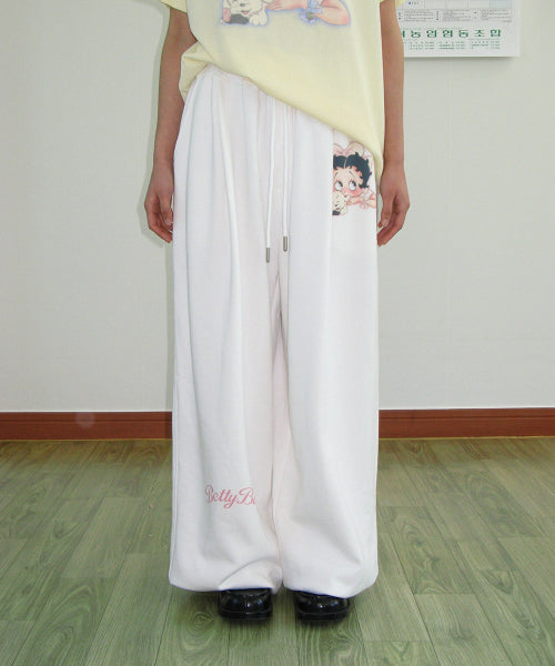 RONRON BETTY BOOP LETTERING SWEAT JOGGER PANTS - 2 COLORS WHITE