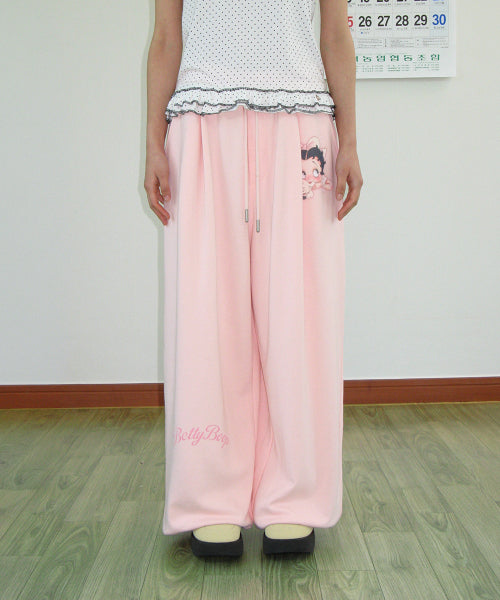 RONRON BETTY BOOP LETTERING SWEAT JOGGER PANTS SOFT - 2 COLORS PINK