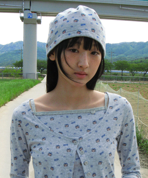 RONRON BETTY BOOP PATTERN STRING BEANIE - 2 COLORS GREY